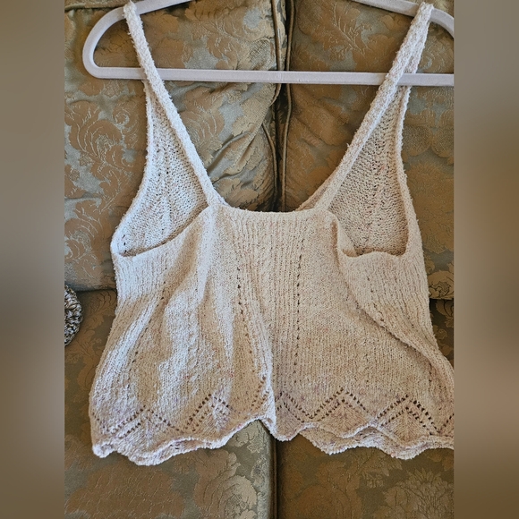 NWOT Anthropologie V-neck Pointelle Sweater Tank Ivory/ Multi MarbleLinen - Picture 3 of 14